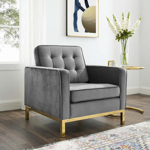 ModwayModway Loft Gold Stainless Steel Performance Velvet Armchair EEI-3393 EEI-3393-GLD-GRY- BetterPatio.com