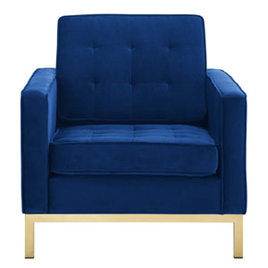 ModwayModway Loft Gold Stainless Steel Performance Velvet Armchair EEI-3393 EEI-3393-GLD-NAV- BetterPatio.com