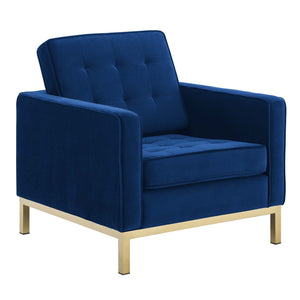 ModwayModway Loft Gold Stainless Steel Performance Velvet Armchair EEI-3393 EEI-3393-GLD-NAV- BetterPatio.com