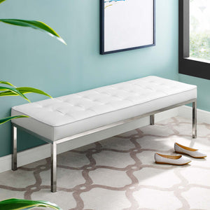 ModwayModway Loft Tufted Large Upholstered Faux Leather Bench EEI-3397 EEI-3397-SLV-WHI- BetterPatio.com