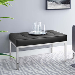 ModwayModway Loft Tufted Medium Upholstered Faux Leather Bench EEI-3400 EEI-3400-SLV-BLK- BetterPatio.com