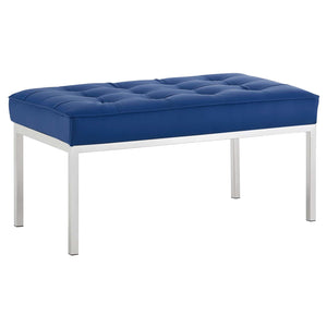 ModwayModway Loft Tufted Medium Upholstered Faux Leather Bench EEI-3400 EEI-3400-SLV-NAV- BetterPatio.com