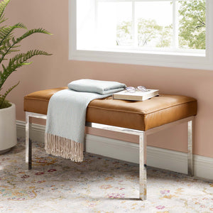 ModwayModway Loft Tufted Medium Upholstered Faux Leather Bench EEI-3400 EEI-3400-SLV-TAN- BetterPatio.com