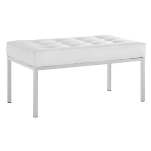 ModwayModway Loft Tufted Medium Upholstered Faux Leather Bench EEI-3400 EEI-3400-SLV-WHI- BetterPatio.com