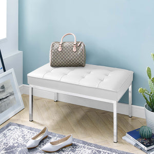 ModwayModway Loft Tufted Medium Upholstered Faux Leather Bench EEI-3400 EEI-3400-SLV-WHI- BetterPatio.com