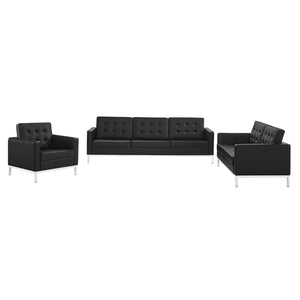 ModwayModway Loft Tufted Upholstered Faux Leather 3 Piece Set EEI-4107 EEI-4107-SLV-BLK-SET- BetterPatio.com