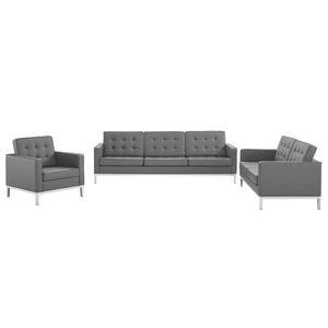 ModwayModway Loft Tufted Upholstered Faux Leather 3 Piece Set EEI-4107 EEI-4107-SLV-GRY-SET- BetterPatio.com