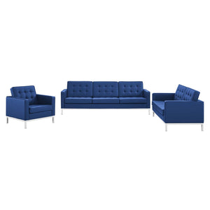 ModwayModway Loft Tufted Upholstered Faux Leather 3 Piece Set EEI-4107 EEI-4107-SLV-NAV-SET- BetterPatio.com