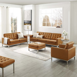 ModwayModway Loft Tufted Upholstered Faux Leather 3 Piece Set EEI-4107 EEI-4107-SLV-TAN-SET- BetterPatio.com