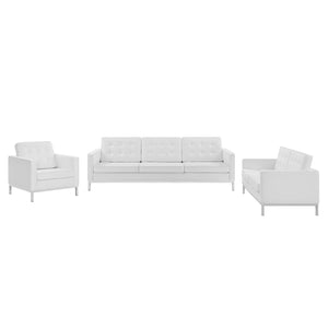 ModwayModway Loft Tufted Upholstered Faux Leather 3 Piece Set EEI-4107 EEI-4107-SLV-WHI-SET- BetterPatio.com