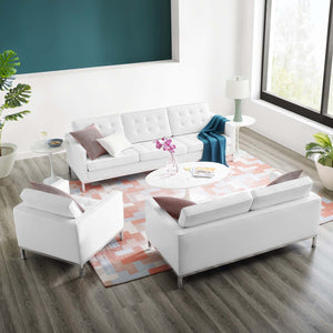 ModwayModway Loft Tufted Upholstered Faux Leather 3 Piece Set EEI-4107 EEI-4107-SLV-WHI-SET- BetterPatio.com