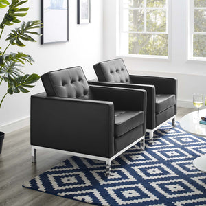 ModwayModway Loft Tufted Upholstered Faux Leather Armchair Set of 2 EEI-4101 EEI-4101-SLV-BLK- BetterPatio.com