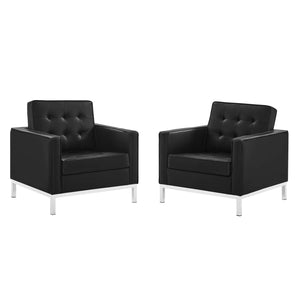 ModwayModway Loft Tufted Upholstered Faux Leather Armchair Set of 2 EEI-4101 EEI-4101-SLV-BLK- BetterPatio.com