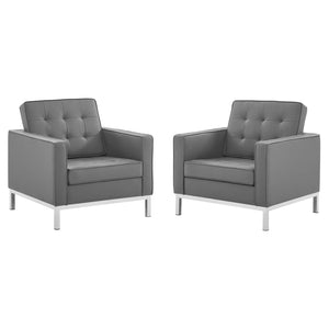 ModwayModway Loft Tufted Upholstered Faux Leather Armchair Set of 2 EEI-4101 EEI-4101-SLV-GRY- BetterPatio.com