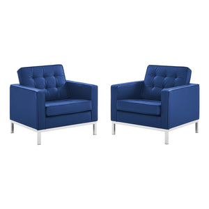 ModwayModway Loft Tufted Upholstered Faux Leather Armchair Set of 2 EEI-4101 EEI-4101-SLV-NAV- BetterPatio.com