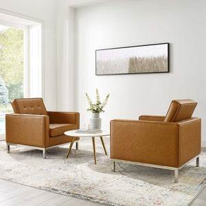 ModwayModway Loft Tufted Upholstered Faux Leather Armchair Set of 2 EEI-4101 EEI-4101-SLV-TAN- BetterPatio.com