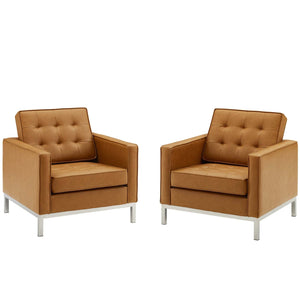 ModwayModway Loft Tufted Upholstered Faux Leather Armchair Set of 2 EEI-4101 EEI-4101-SLV-TAN- BetterPatio.com