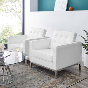 ModwayModway Loft Tufted Upholstered Faux Leather Armchair Set of 2 EEI-4101 EEI-4101-SLV-WHI- BetterPatio.com