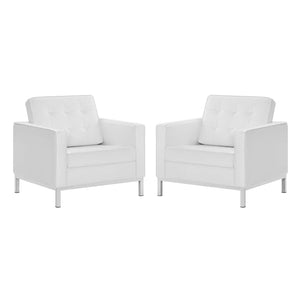 ModwayModway Loft Tufted Upholstered Faux Leather Armchair Set of 2 EEI-4101 EEI-4101-SLV-WHI- BetterPatio.com