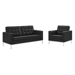 ModwayModway Loft Tufted Upholstered Faux Leather Loveseat and Armchair Set EEI-4102 EEI-4102-SLV-BLK-SET- BetterPatio.com