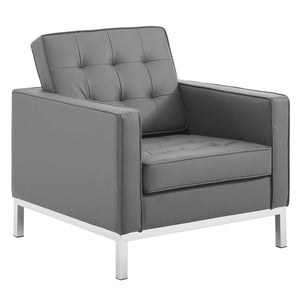 ModwayModway Loft Tufted Upholstered Faux Leather Loveseat and Armchair Set EEI-4102 EEI-4102-SLV-GRY-SET- BetterPatio.com