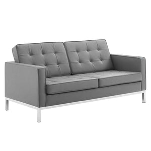 ModwayModway Loft Tufted Upholstered Faux Leather Loveseat and Armchair Set EEI-4102 EEI-4102-SLV-GRY-SET- BetterPatio.com