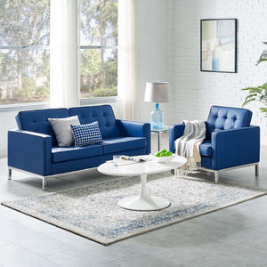 ModwayModway Loft Tufted Upholstered Faux Leather Loveseat and Armchair Set EEI-4102 EEI-4102-SLV-NAV-SET- BetterPatio.com