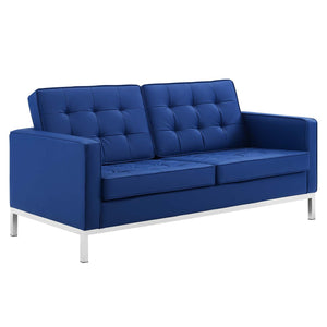 ModwayModway Loft Tufted Upholstered Faux Leather Loveseat and Armchair Set EEI-4102 EEI-4102-SLV-NAV-SET- BetterPatio.com
