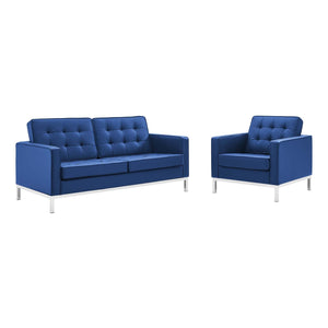 ModwayModway Loft Tufted Upholstered Faux Leather Loveseat and Armchair Set EEI-4102 EEI-4102-SLV-NAV-SET- BetterPatio.com