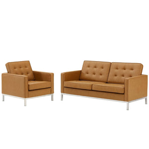 ModwayModway Loft Tufted Upholstered Faux Leather Loveseat and Armchair Set EEI-4102 EEI-4102-SLV-TAN-SET- BetterPatio.com