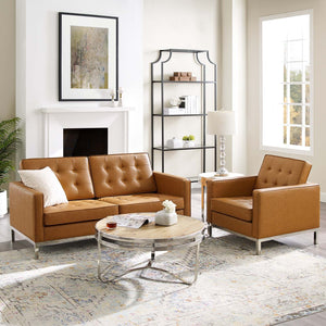 ModwayModway Loft Tufted Upholstered Faux Leather Loveseat and Armchair Set EEI-4102 EEI-4102-SLV-TAN-SET- BetterPatio.com