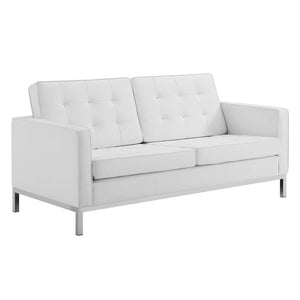 ModwayModway Loft Tufted Upholstered Faux Leather Loveseat and Armchair Set EEI-4102 EEI-4102-SLV-WHI-SET- BetterPatio.com