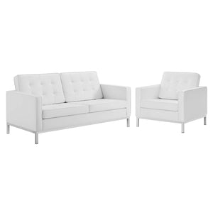 ModwayModway Loft Tufted Upholstered Faux Leather Loveseat and Armchair Set EEI-4102 EEI-4102-SLV-WHI-SET- BetterPatio.com