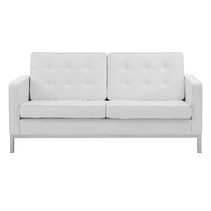 ModwayModway Loft Tufted Upholstered Faux Leather Loveseat EEI-3388 EEI-3388-SLV-WHI- BetterPatio.com