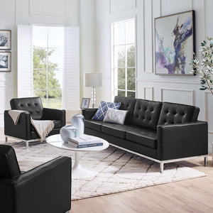 ModwayModway Loft Tufted Upholstered Faux Leather Sofa and Armchair Set EEI-4104 EEI-4104-SLV-BLK-SET- BetterPatio.com