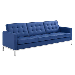 ModwayModway Loft Tufted Upholstered Faux Leather Sofa and Armchair Set EEI-4104 EEI-4104-SLV-NAV-SET- BetterPatio.com