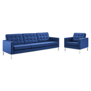 ModwayModway Loft Tufted Upholstered Faux Leather Sofa and Armchair Set EEI-4104 EEI-4104-SLV-NAV-SET- BetterPatio.com