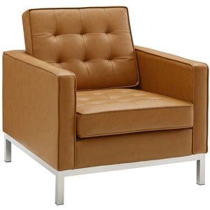 ModwayModway Loft Tufted Upholstered Faux Leather Sofa and Armchair Set EEI-4104 EEI-4104-SLV-TAN-SET- BetterPatio.com