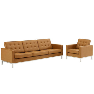 ModwayModway Loft Tufted Upholstered Faux Leather Sofa and Armchair Set EEI-4104 EEI-4104-SLV-TAN-SET- BetterPatio.com