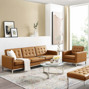 ModwayModway Loft Tufted Upholstered Faux Leather Sofa and Armchair Set EEI-4104 EEI-4104-SLV-TAN-SET- BetterPatio.com