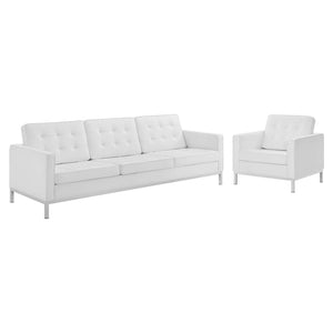 ModwayModway Loft Tufted Upholstered Faux Leather Sofa and Armchair Set EEI-4104 EEI-4104-SLV-WHI-SET- BetterPatio.com