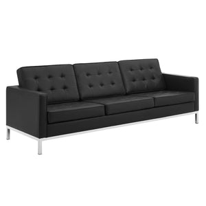 ModwayModway Loft Tufted Upholstered Faux Leather Sofa and Loveseat Set EEI-4106 EEI-4106-SLV-BLK-SET- BetterPatio.com