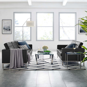 ModwayModway Loft Tufted Upholstered Faux Leather Sofa and Loveseat Set EEI-4106 EEI-4106-SLV-BLK-SET- BetterPatio.com