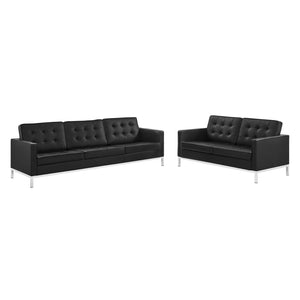 ModwayModway Loft Tufted Upholstered Faux Leather Sofa and Loveseat Set EEI-4106 EEI-4106-SLV-BLK-SET- BetterPatio.com