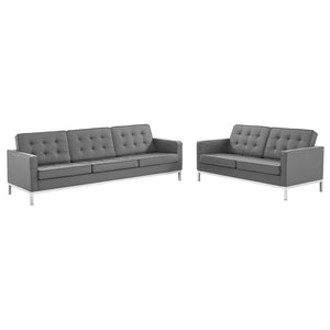 ModwayModway Loft Tufted Upholstered Faux Leather Sofa and Loveseat Set EEI-4106 EEI-4106-SLV-GRY-SET- BetterPatio.com