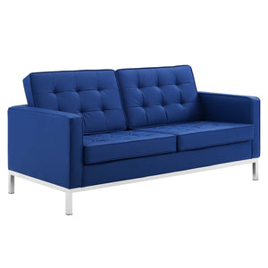 ModwayModway Loft Tufted Upholstered Faux Leather Sofa and Loveseat Set EEI-4106 EEI-4106-SLV-NAV-SET- BetterPatio.com