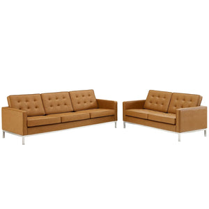 ModwayModway Loft Tufted Upholstered Faux Leather Sofa and Loveseat Set EEI-4106 EEI-4106-SLV-TAN-SET- BetterPatio.com
