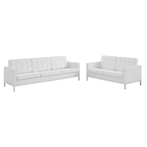 ModwayModway Loft Tufted Upholstered Faux Leather Sofa and Loveseat Set EEI-4106 EEI-4106-SLV-WHI-SET- BetterPatio.com