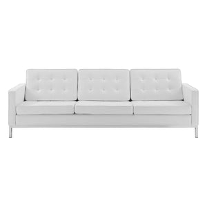 ModwayModway Loft Tufted Upholstered Faux Leather Sofa EEI-3385 EEI-3385-SLV-WHI- BetterPatio.com