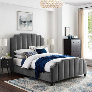 ModwayModway Lucille Queen Performance Velvet Platform Bed MOD-6281 MOD-6281-GRY- BetterPatio.com